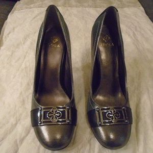 Isola Silver Centoia Printed Leather Heels Sz 9